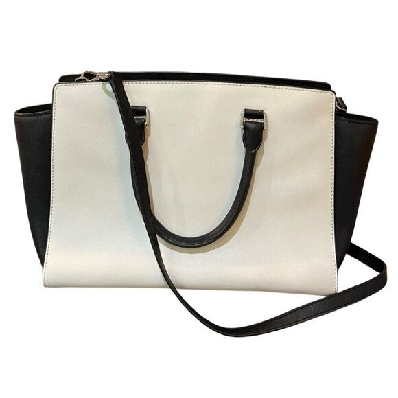 MICHAEL KORS Extra Large White Black Tote Bag Crossbody Saffiano Leather Selma - Picture 2 of 12